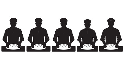 Silhouettes of Men Standing with Plates Isolated on White Background