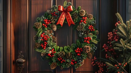 Christmas wreath door decoration renderings