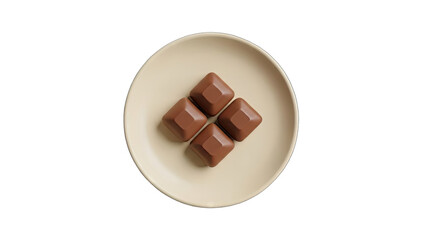Four Smooth Milk Chocolate Pralines Arranged On A Beige Round Plate Isolated On A Transparent Background