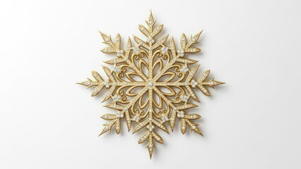 Exquisite golden snowflake brooch adorned with brilliant diamonds resting elegantly on a clean white background for luxury holiday design