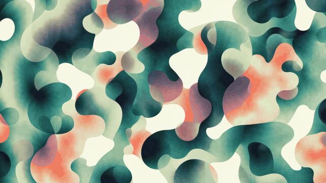A colorful camouflage pattern with a mix of green, pink, and white colors. Gentle ai neural harmony pattern soothing shapes soft flowing geometry pastel calm style ai driven mental health tools