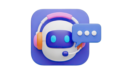 Friendly Robot Mascot With Headphones and Microphone Engaging in Conversation On Transparent Background