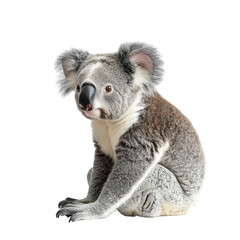 Fototapeta premium A serene koala sitting gracefully. its distinctive features and fur texture. against a clean white background. perfect for wildlife enthusiasts or educational materials
