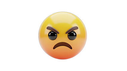 Furious Yellow Emoji Face Expressing Intense Anger and Frustration with Dark Eyebrows and Curved Mouth on Transparent Background