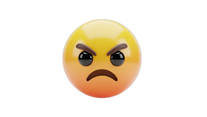 Furious Yellow Emoji Face Expressing Intense Anger and Frustration with Dark Eyebrows and Curved Mouth on Transparent Background