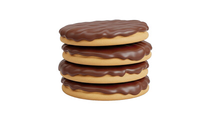 Four Chocolate Covered Biscuits Stacked High On A Transparent Background Studio Lighting Delicious Sweet Treat Isolated Food Photography Macro Shot