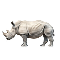 Obraz premium A solitary rhinoceros stands majestically against a plain background. its unique features and robust physique. symbolizing wildlife conservation efforts and the importance of protecting endangered spe