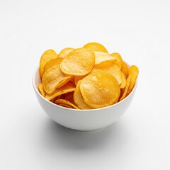 Bowl of Crispy Potato Chips Isolated on White Background