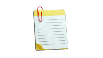 Note Pad with Paperclip on White Background