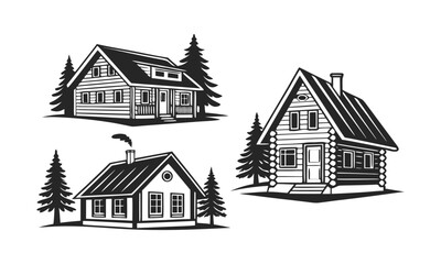 Cabin and cottage silhouette house icon collection vector illustration, easily editable.
