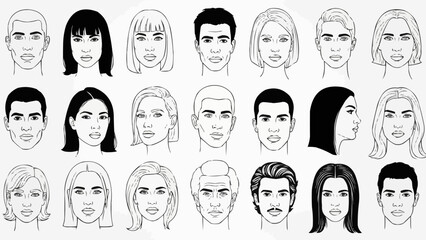 Collection of Diverse Human Face Portraits in Sketch Style.