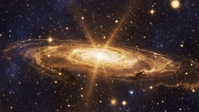 Golden cosmic swirl with radiant starburst