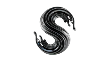 Elegant Silver Letter S Formed From Liquid Metal Splashes Against A Black Background With Dynamic Reflections And High Detail.