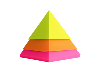 Triangle neon sticky note sharp edge in layered rainbow colors isolated on transparent background