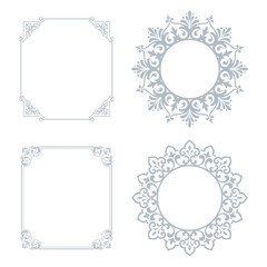 Set of decorative frames Elegant vector element for design in Eastern style, place for text. Floral gray and white borders. Lace illustration for invitations and greeting cards