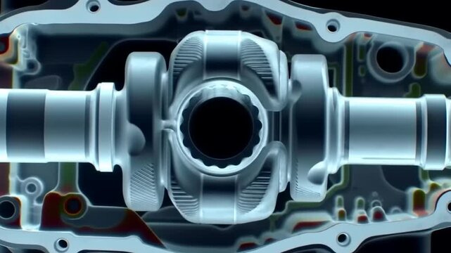 Car axle and transmission with crosssection.