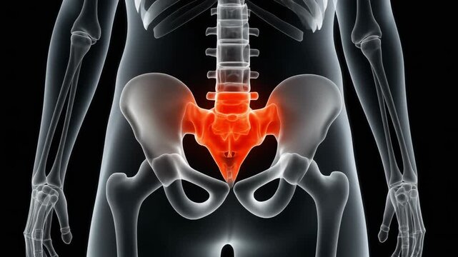 Translucent X-ray View of Human Sacrum with Highlighted Pain