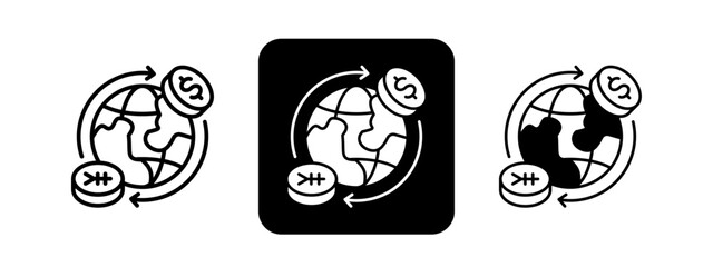 Currency  Solid color and black line drawing vector illustration set