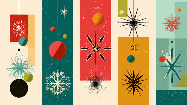 Retro Mid Century Modern Christmas Ornaments and Decorations.
