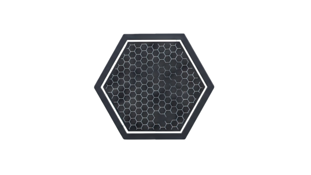 Dark Gray Hexagonal Geometric Emblem with Subtle White Speckles and Thick Outline on Transparent Background Abstract Graphic Element - Powered by Adobe
