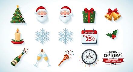 Merry Christmas and Happy New Year Festive Icons Collection