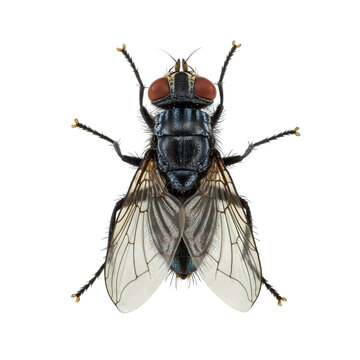 Detailed macro photograph of a fly isolated on transparent background