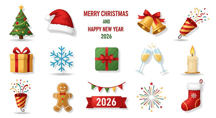 Christmas and New Year 2026 festive elements and decorations collection