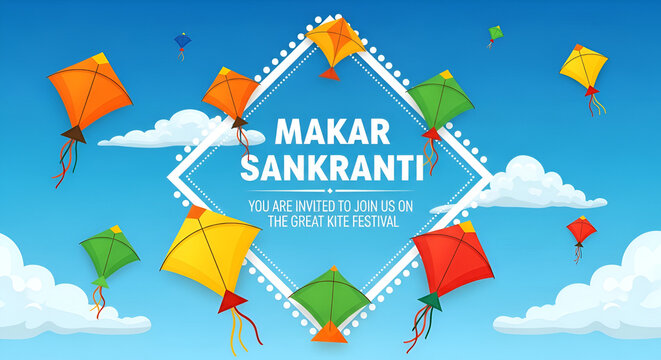 Colorful kite flying for Happy Makar Sankranti in vector