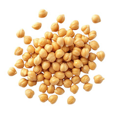 A close-up view of a pile of raw chickpeas on a white background. their natural texture and color. ideal for culinary uses. healthy eating. and food photography
