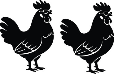 Cool Rooster Chicken Wearing Sunglasses Black Silhouette Vector Illustration Funny Farm Animal Hen Cock Bird Glasses Fashion Style