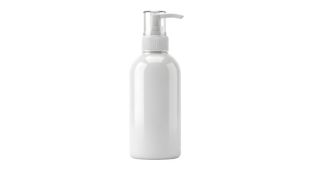 White plastic pump bottle isolated on transparent background