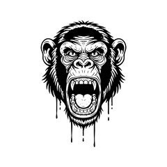 Fototapeta premium Aggressive roaring chimpanzee face mascot vector illustration.
