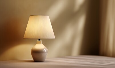  Lamp Light in a Quiet Evening Room A warm-toned lamp glowing softly in a peaceful room at dusk, gently illuminating the space with tender, comforting light