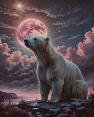 A polar bear abstract artwork with a full moon