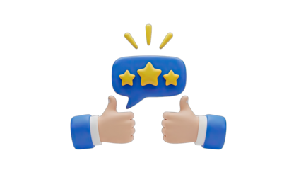 Customer Satisfaction Survey Feedback With Three Yellow Stars And Thumbs Up On Transparent Background Representing Excellent Service And Positive Review