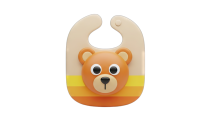 Cute 3D Rendered Teddy Bear Baby Bib with Orange and Yellow Stripes on a Transparent Background Isolated Object Illustration