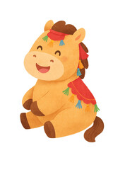 Cute Zodiac Horse in Red Ao Dai Tet Costume