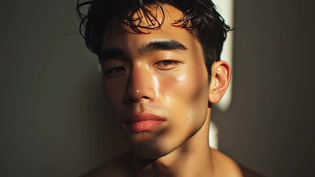 陰影のある照明で撮影された男性、ドラマチックでクールなポートレート