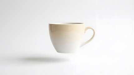 Obraz premium Elegant coffee cup floating against white background with soft lighting