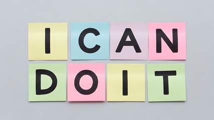 Eight colorful sticky notes arranged to display the motivational phrase i can do it clearly