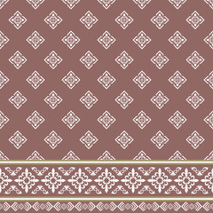 Traditional Southeast Asian Fabric Pattern Seamless Background with Border in Old Rose and White Color