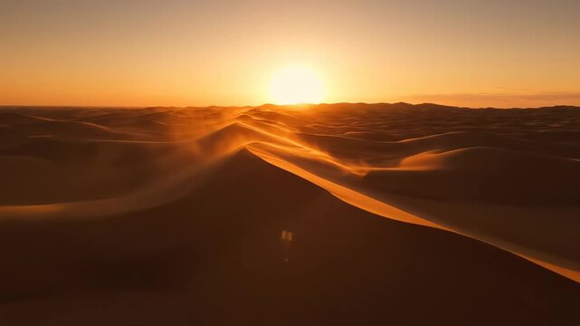 Abstract Sand Wall Opens Revealing Golden Desert Sunset Dunes
