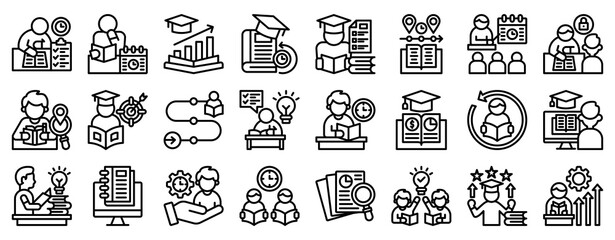 Study Plan Icon Set Collection Outline Style. Vector illustration.
