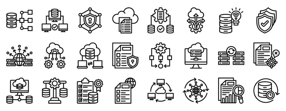 Data Collection Icon Set Collection Outline Style. Vector illustration.