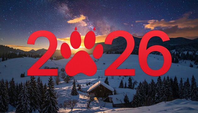 Red paw print with &ldquo;Happy 26 years&rdquo; in cursive on white background celebrating pet-themed anniversary.