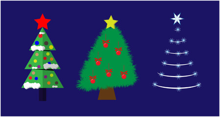 Modern Abstract Christmas Tree Vector Set, Pack of 3 Creative Holiday Illustrations for Seasonal Greeting, Winter Decor and Festive Design
