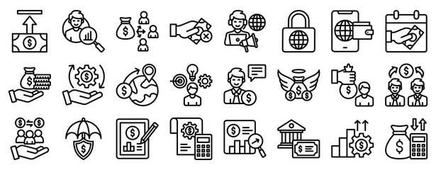 Financial Service Icon Set Collection Outline Style. Vector illustration.