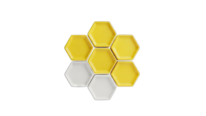 Cluster of Yellow and White Hexagonal Plates Arranged in a Honeycomb Pattern on a Transparent Background