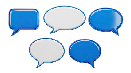 Collection Of Blue And White Speech Bubbles In Various Shapes On Transparent Background Glossy 3D...