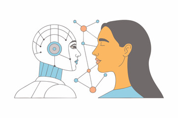 The intersection of human intelligence and artificial intelligence illustrated in profile